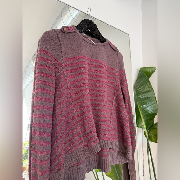 Free People Military Striped Purple & Pink Fuzzy Sweater - Picture 12 of 16